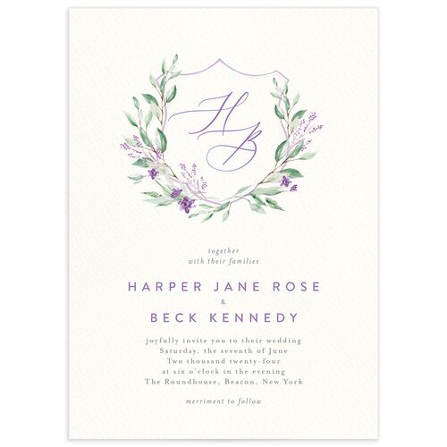 Watercolor Crest Wedding Invitations Purple Haze Signature Blank No