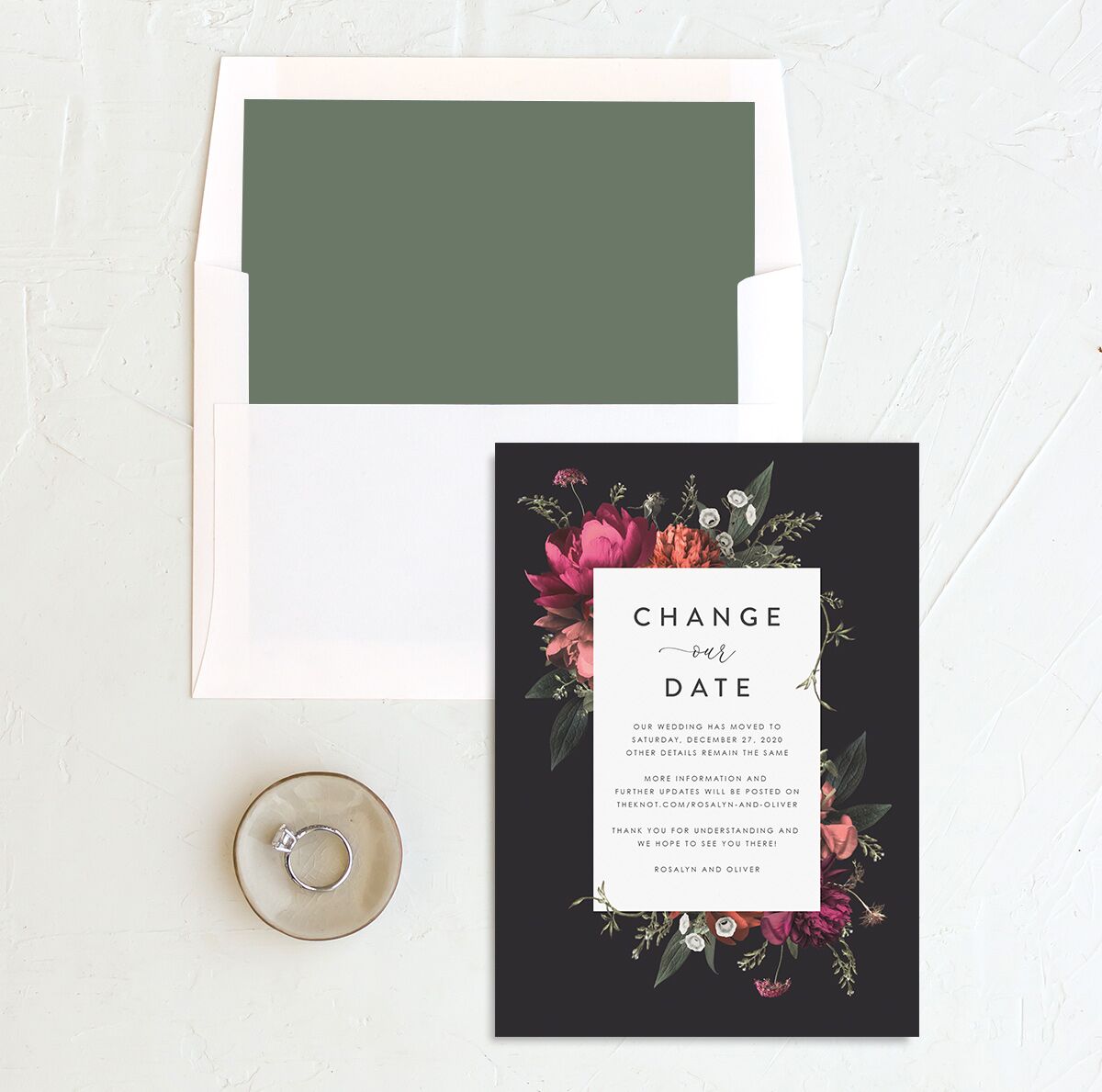 Blooming Botanical Change the Date Cards Midnight Signature