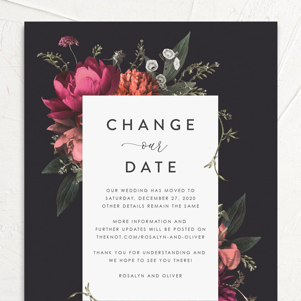 Blooming Botanical Change the Date Cards Midnight Signature