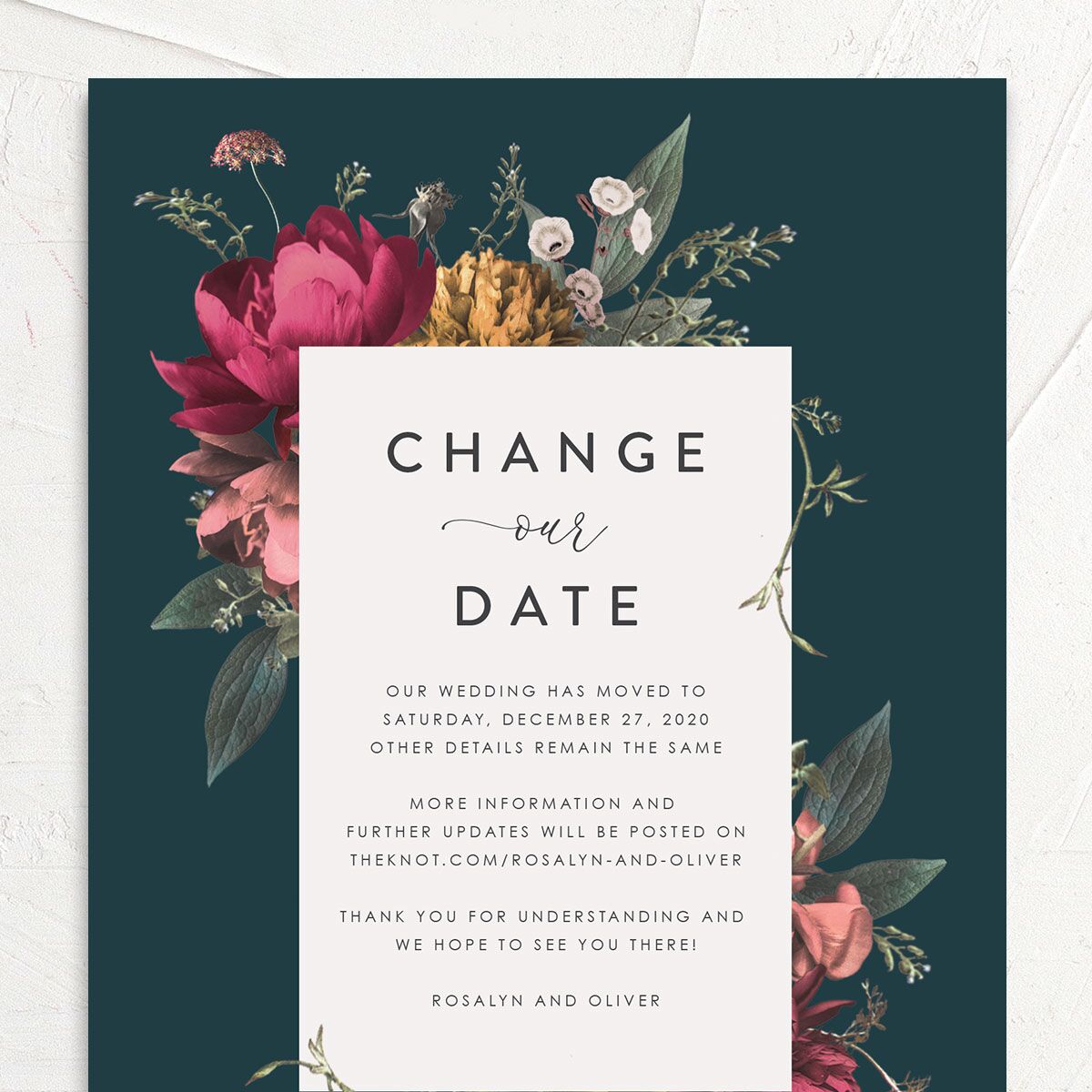 Blooming Botanical Change the Date Cards Ink Blue Signature