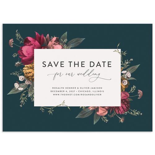 Blooming Botanical Save The Date Cards Ink Blue Signature smooth No Standard