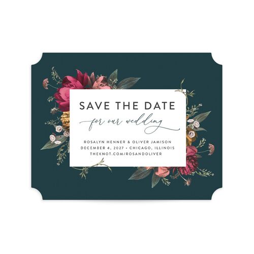 Blooming Botanical Save the Date Petite Cards Ink Blue Pearlescent Blank No Ticket