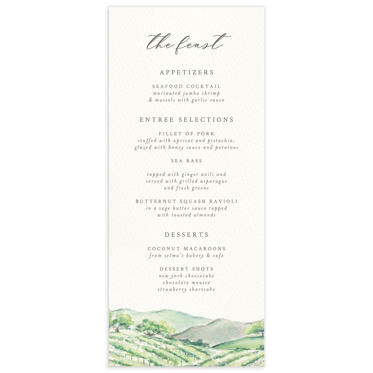 Painted Winery Menus front in green