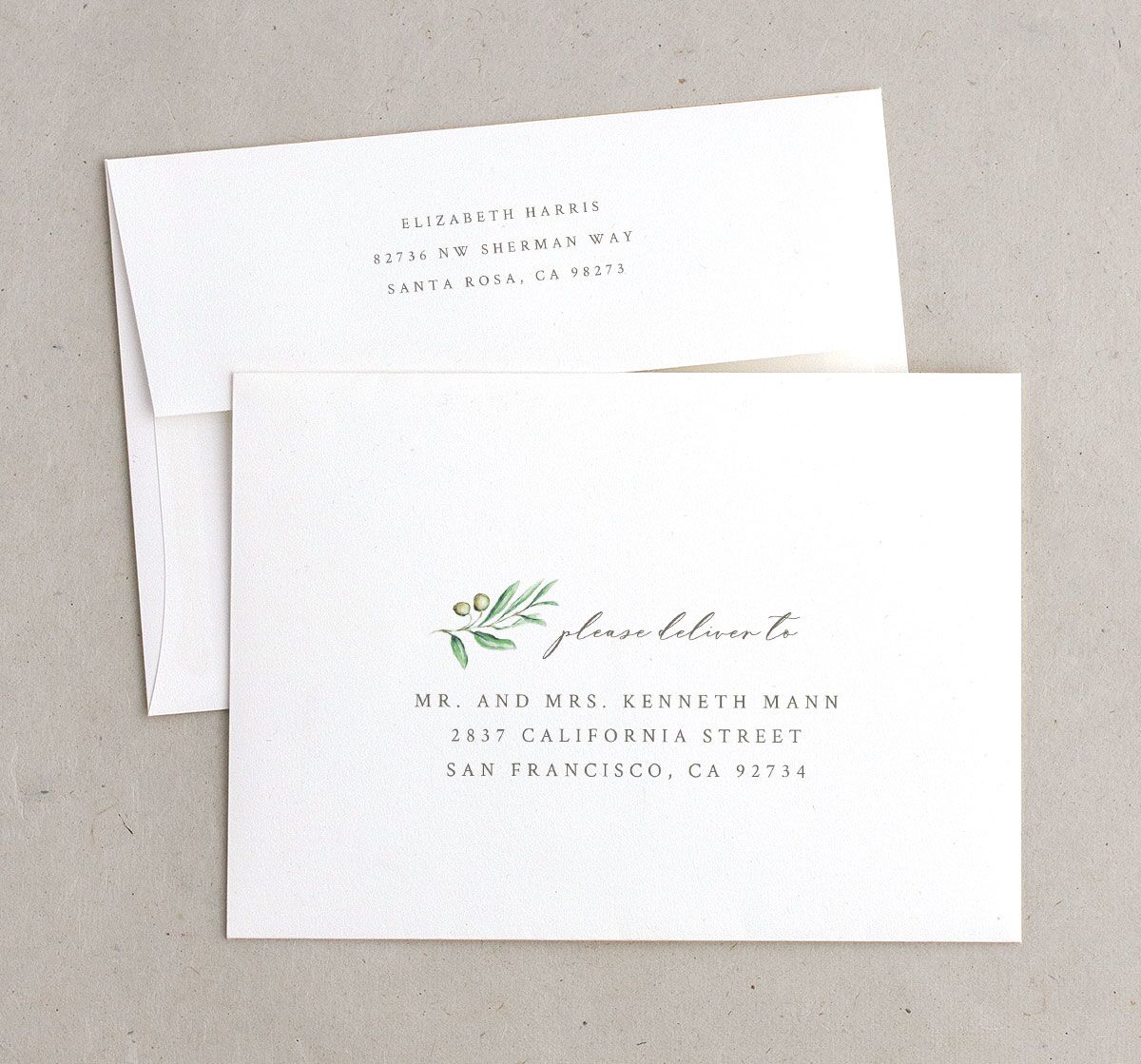 Painted Winery Save The Date Card Envelopes White Standard Green Apple Both Recipient and Return Addresses Signature