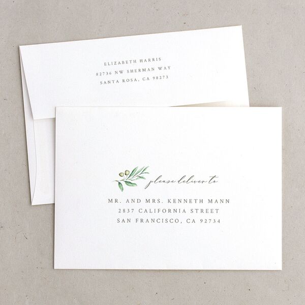 Painted Winery Save The Date Card Envelopes White Standard Green Apple Both Recipient and Return Addresses Signature