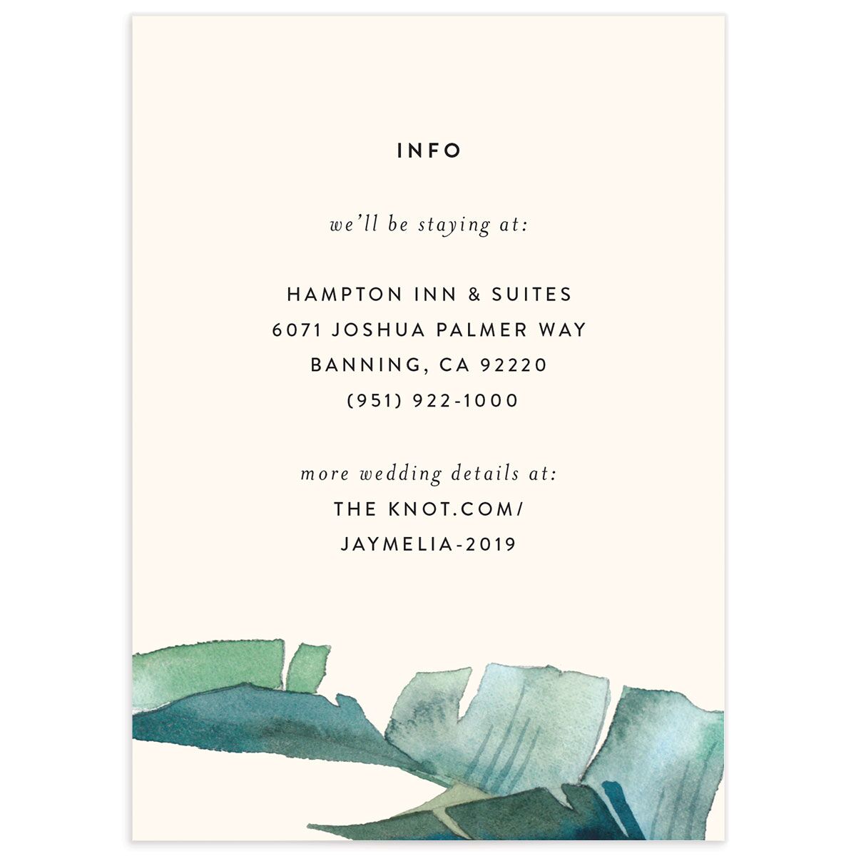 Palm and Protea Wedding Enclosure Cards