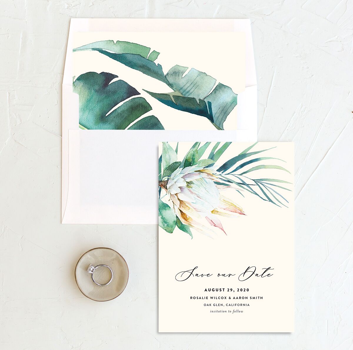 Palm and Protea Save The Date Cards Sky Signature smooth No