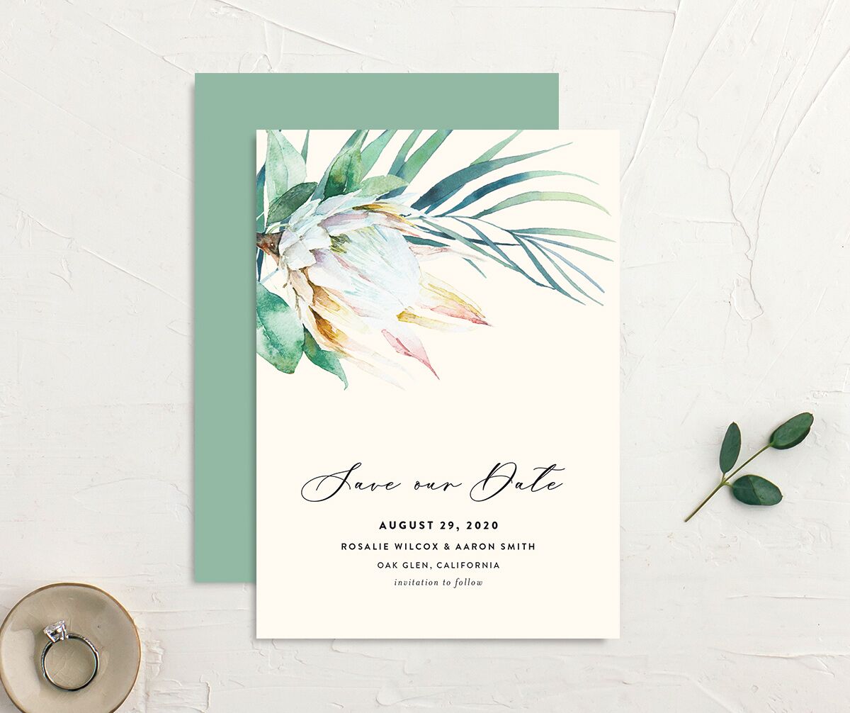 Palm and Protea Save The Date Cards Sky Signature smooth No