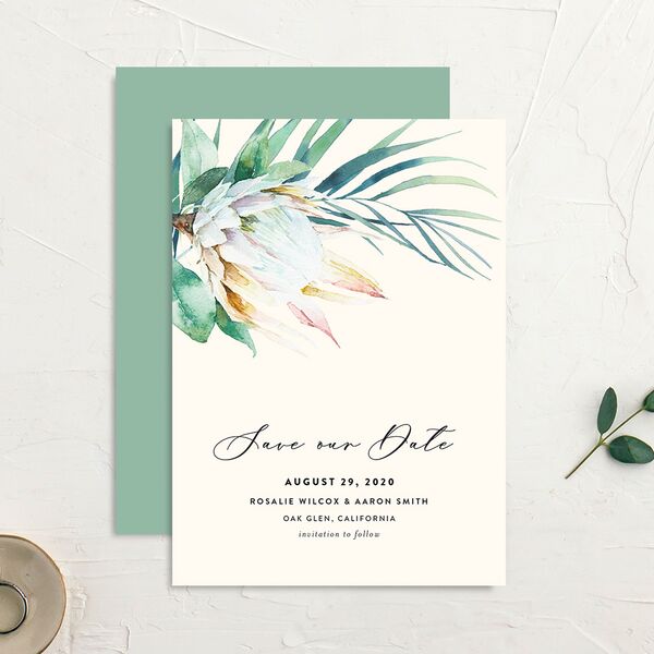 Palm and Protea Save The Date Cards Sky Signature smooth No
