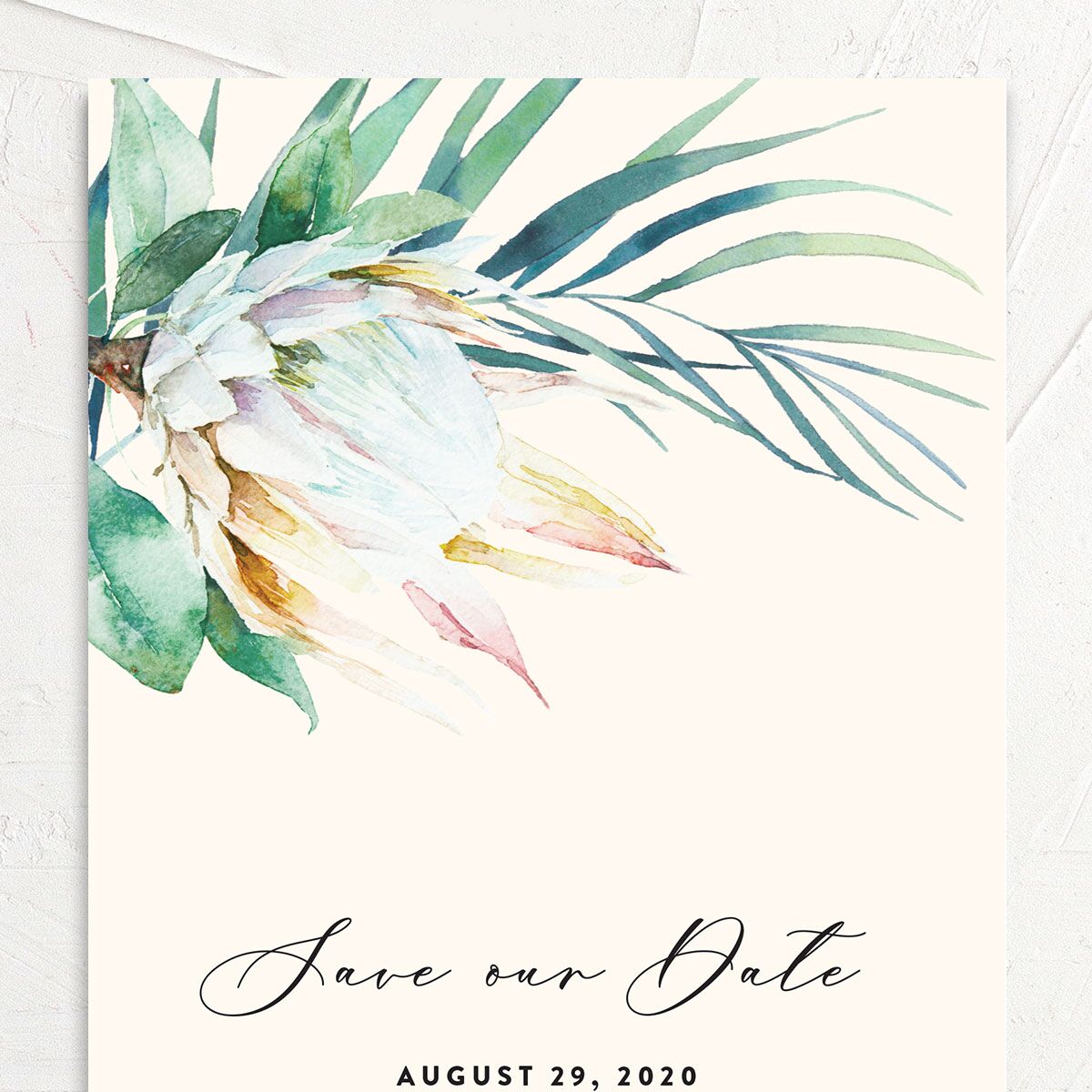 Palm and Protea Save The Date Cards Sky Signature smooth No