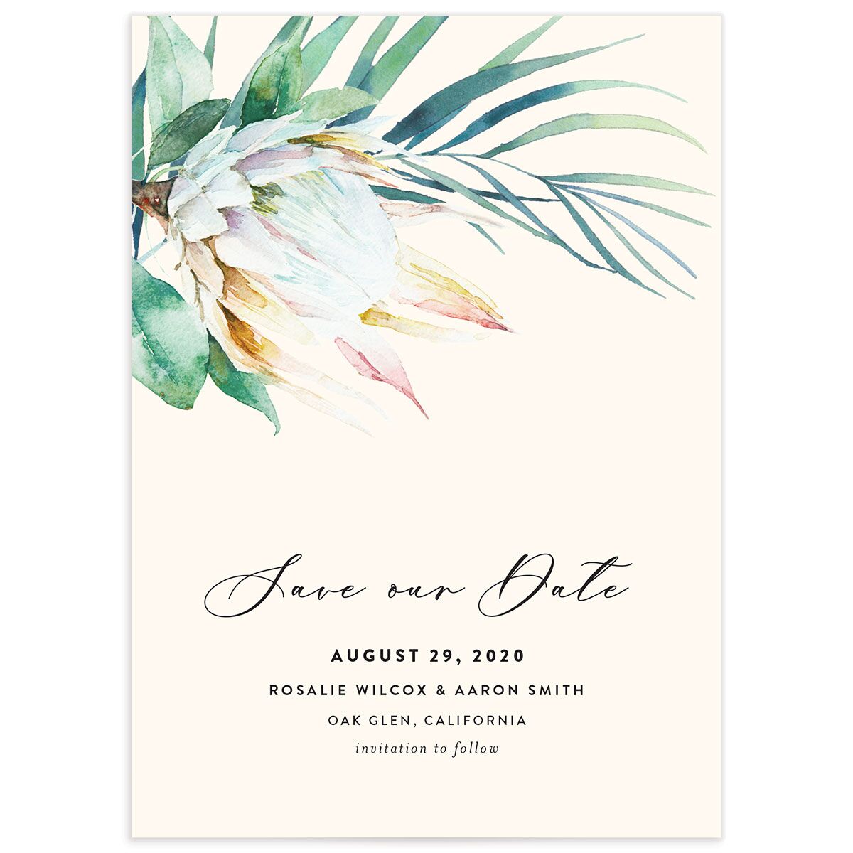 Palm and Protea Save The Date Cards