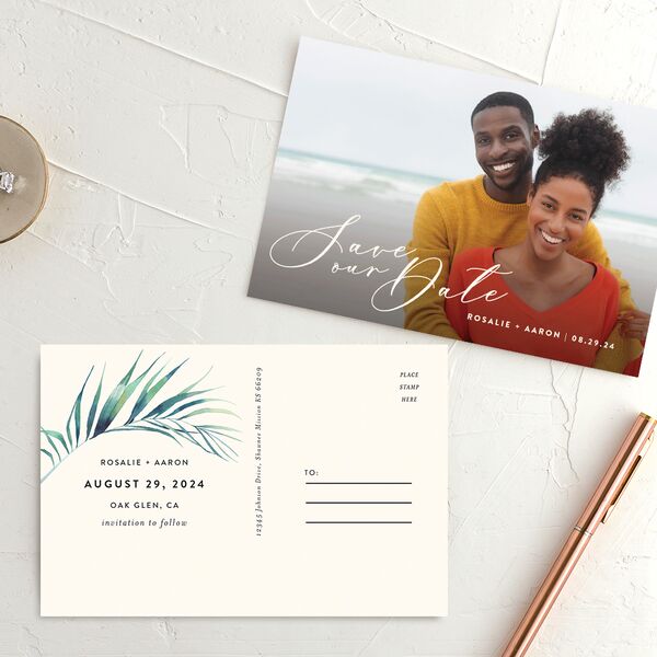 Palm and Protea Save The Date Postcards Sky