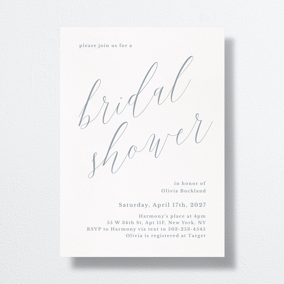 At Last Bridal Shower Invitations front in Blue