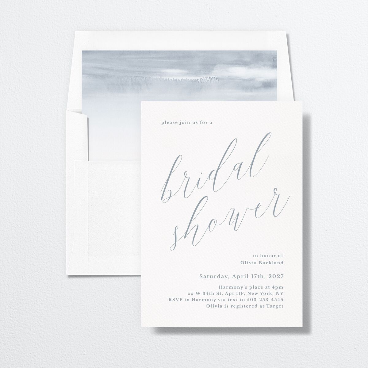 At Last Bridal Shower Invitations Dusty Blue Signature