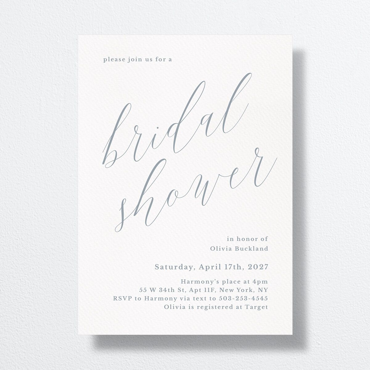 At Last Bridal Shower Invitations Dusty Blue Signature