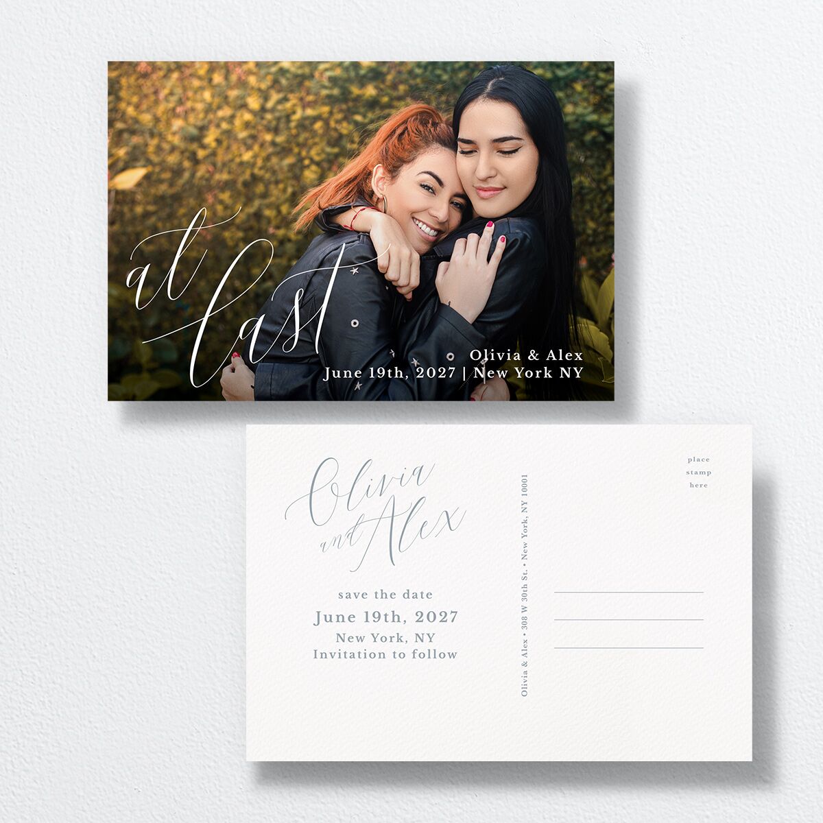 At Last Save The Date Postcards Dusty Blue