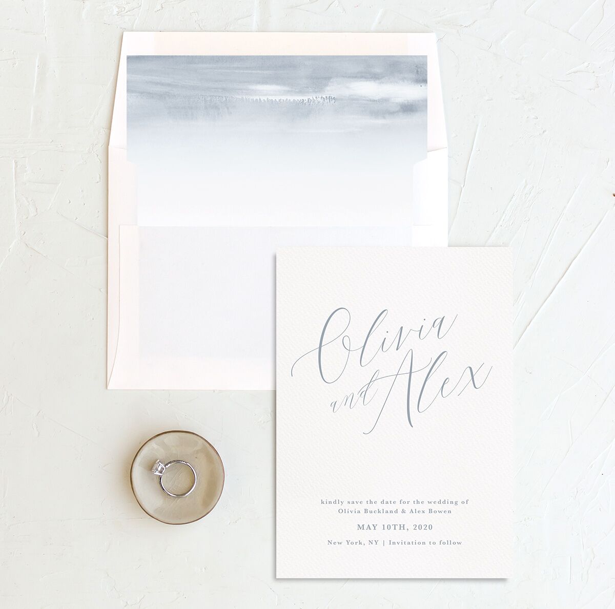 Minimalist Script Save the Date Cards French Blue Signature No
