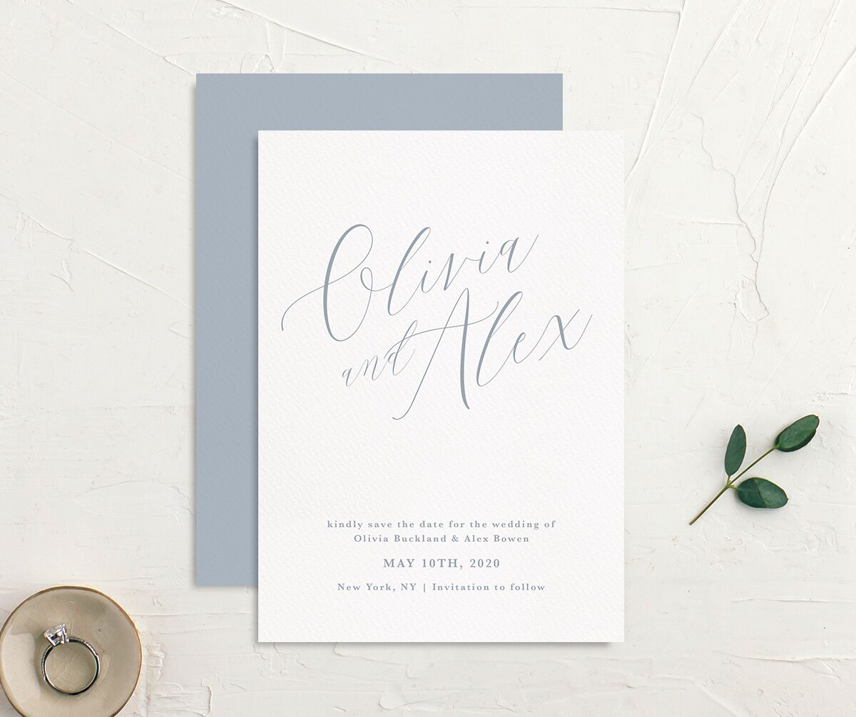 Minimalist Script Save the Date Cards French Blue Signature No