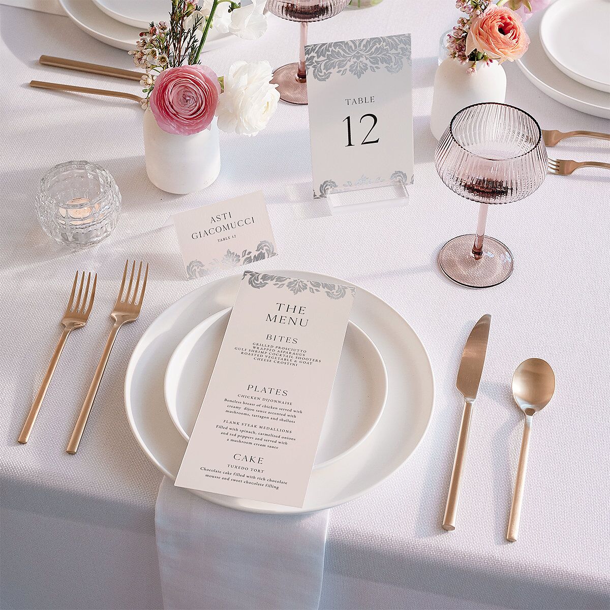 Elegant Damask Table Numbers Silver Champagne Signature