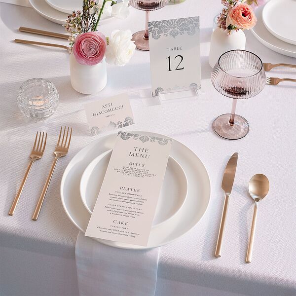 Elegant Damask Table Numbers Silver Champagne Signature