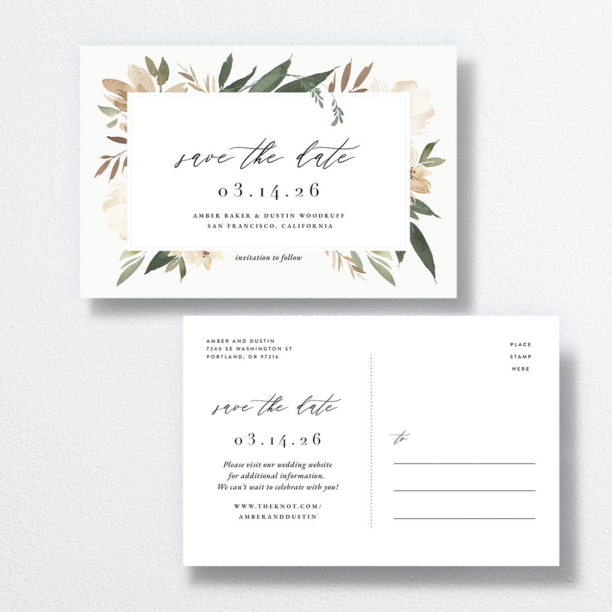 Neutral Greenery Save The Date Postcards Thyme