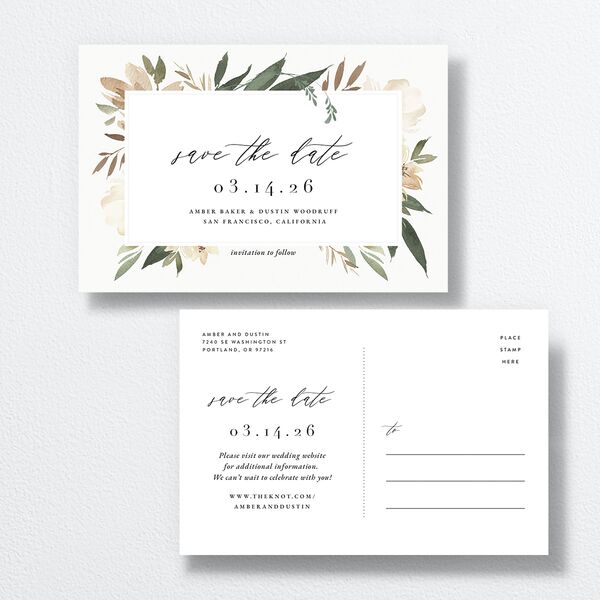 Neutral Greenery Save The Date Postcards Thyme