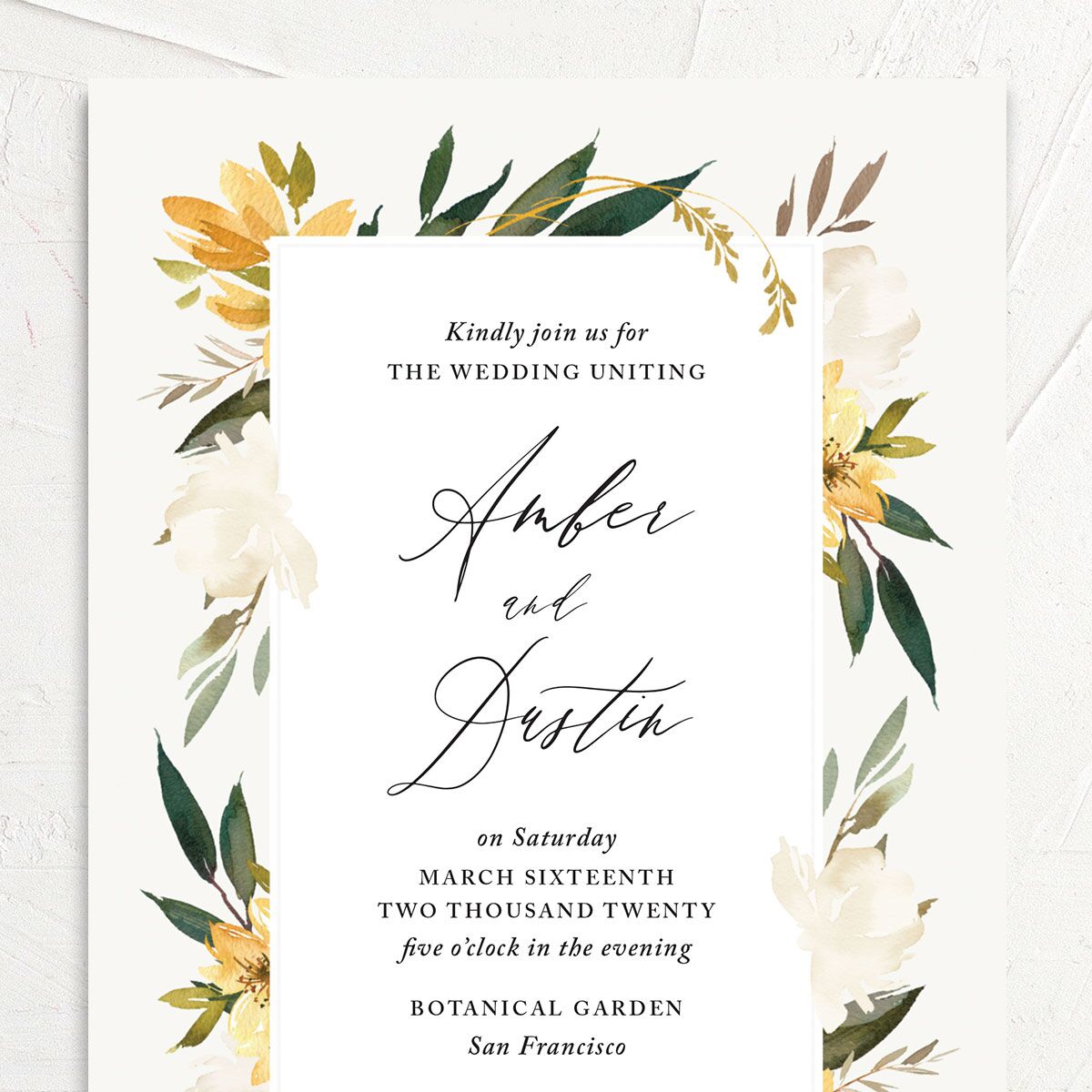 Neutral Greenery Wedding Invitations Daffodil Signature No