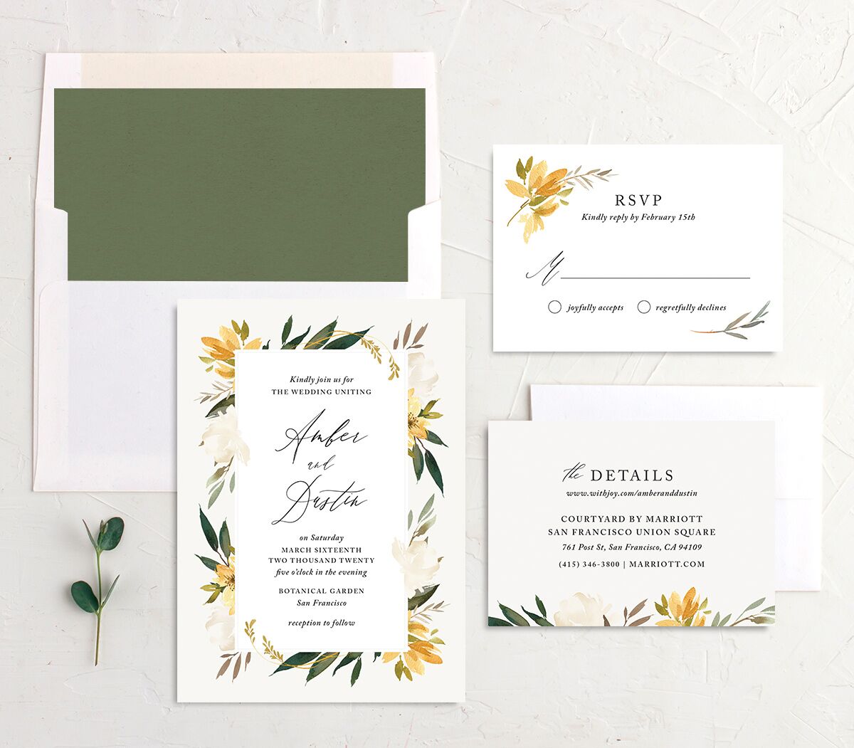 Neutral Greenery Wedding Invitations Daffodil Signature No