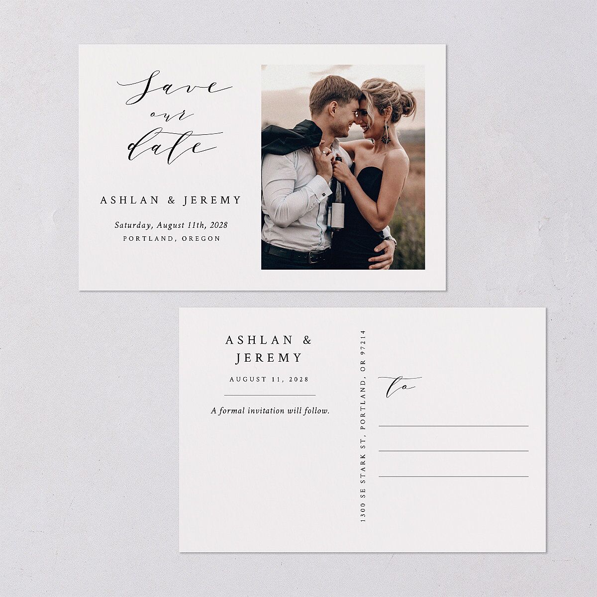 Simply Elegant Save The Date Postcards — view 1