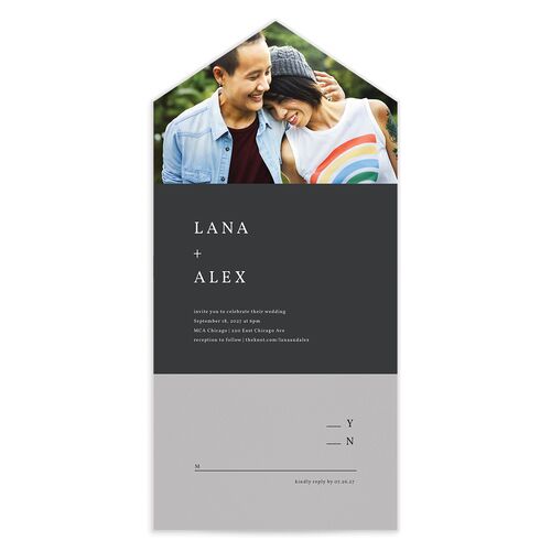 Natural Palette All-in-One Wedding Invitations Charcoal Signature Light Both Recipient and Return Addresses No