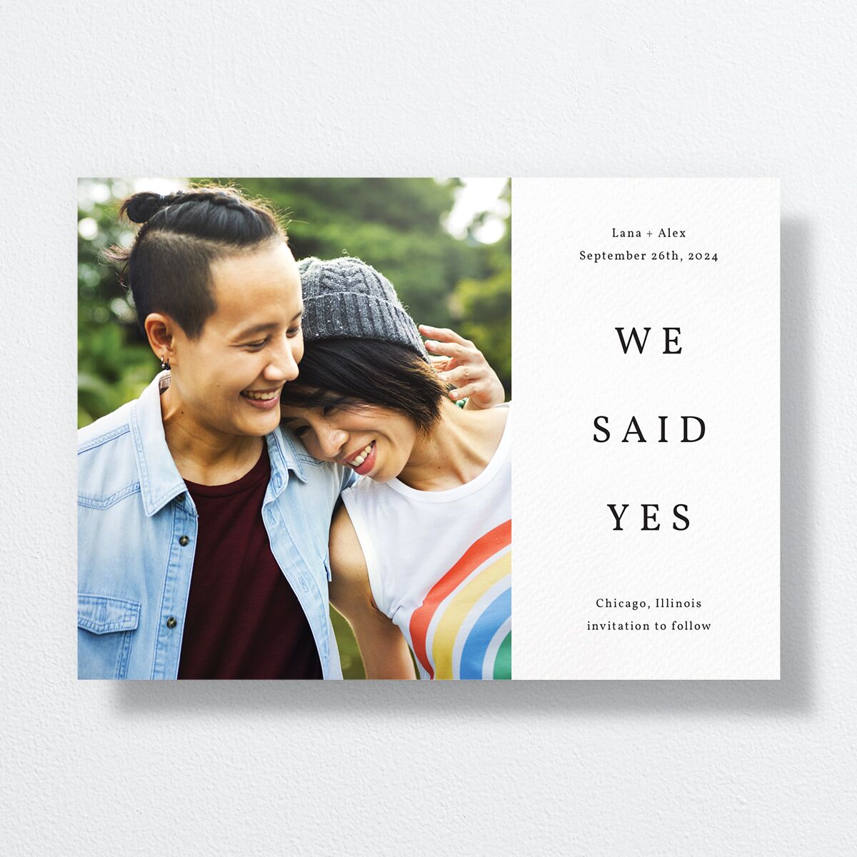 Natural Palette Save The Date Cards front in white