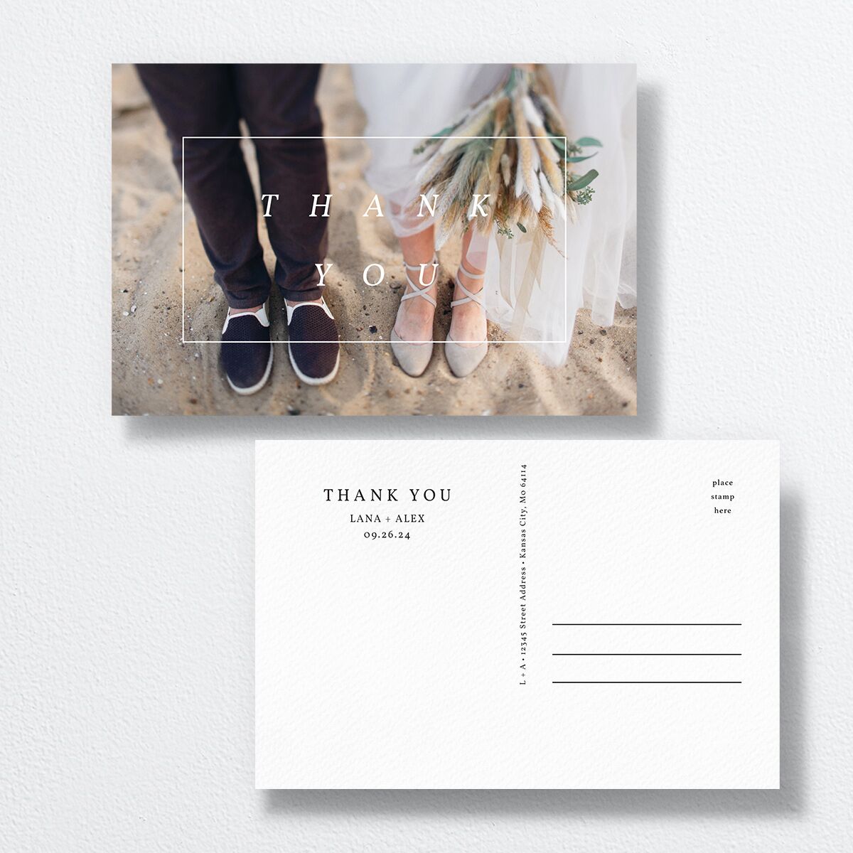 Natural Palette Thank You Postcards front-and-back in white