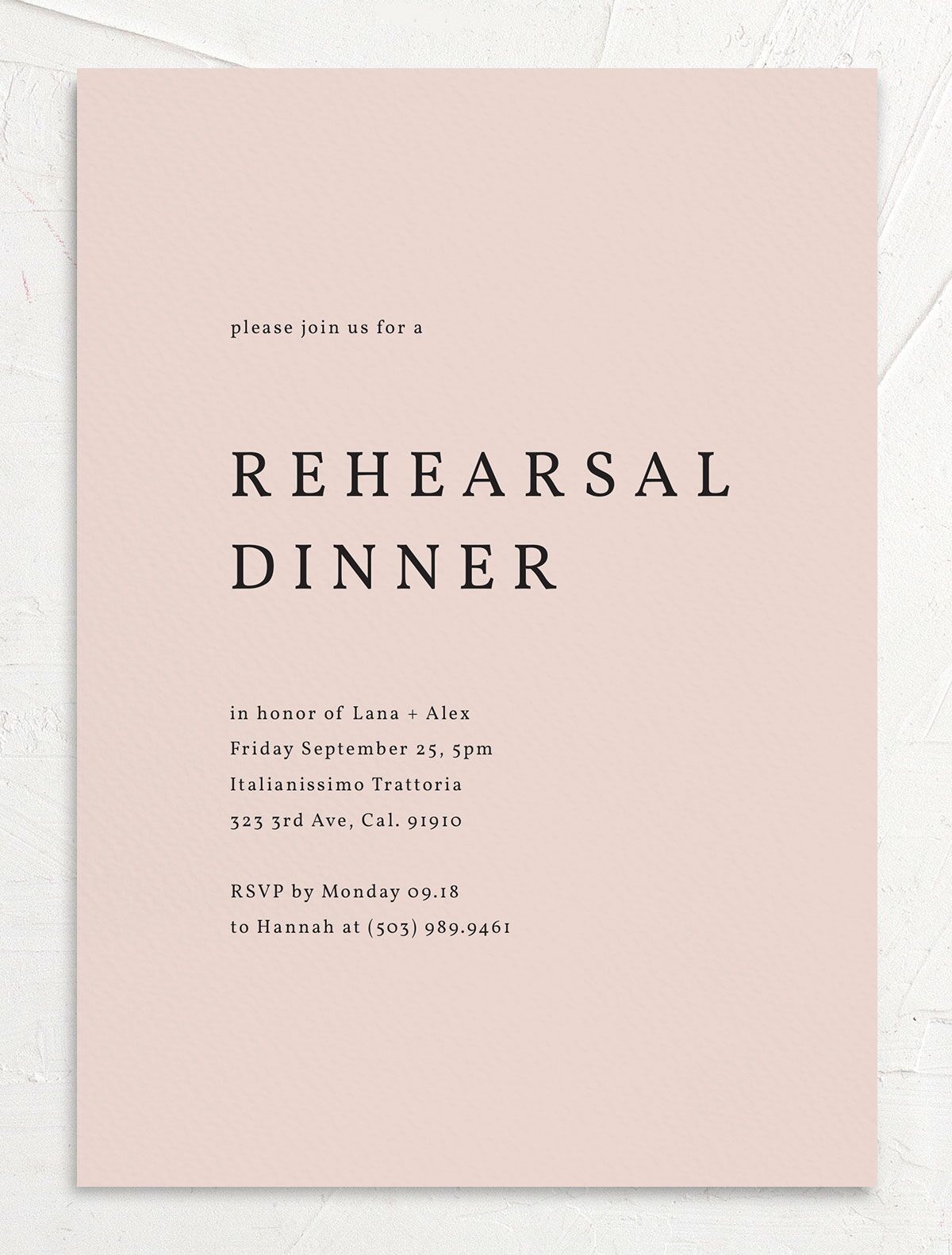 Modern Chic Rehearsal Dinner Invitations front