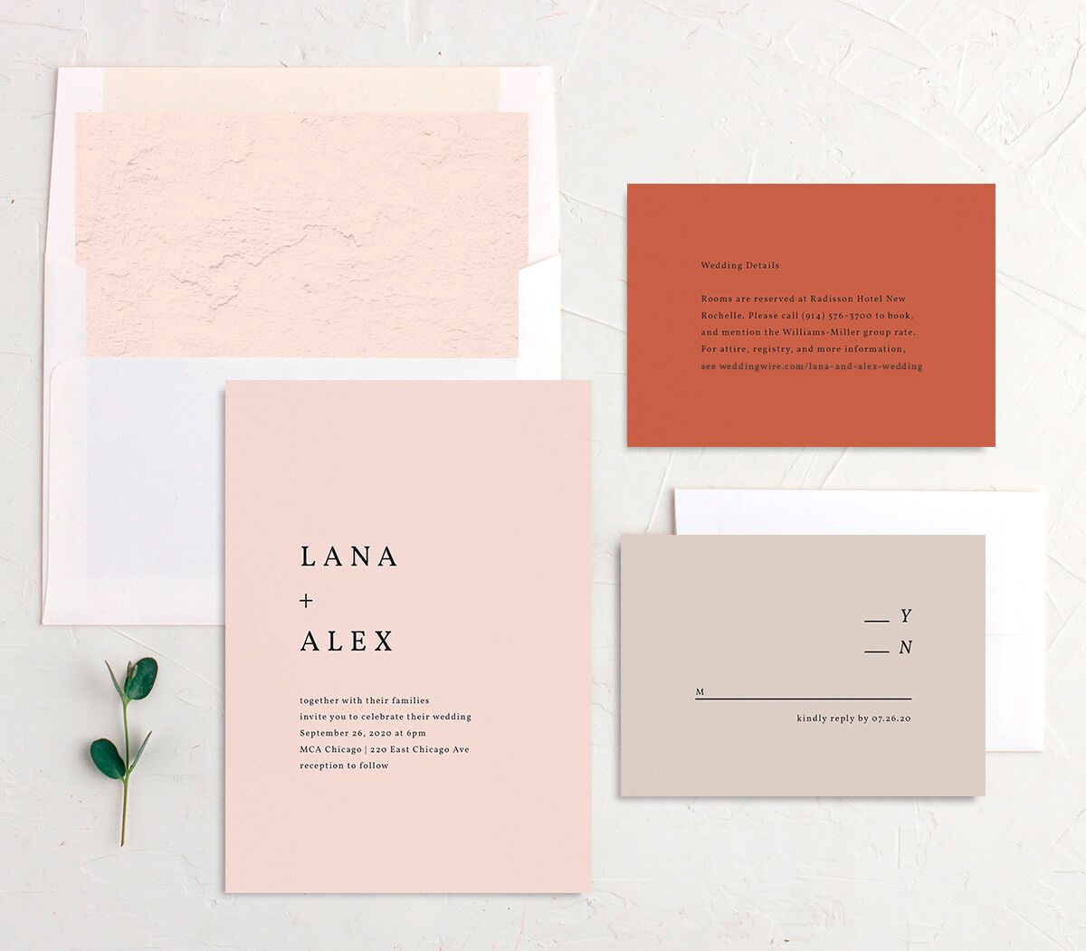 Modern Chic Wedding Invitations suite in Pink