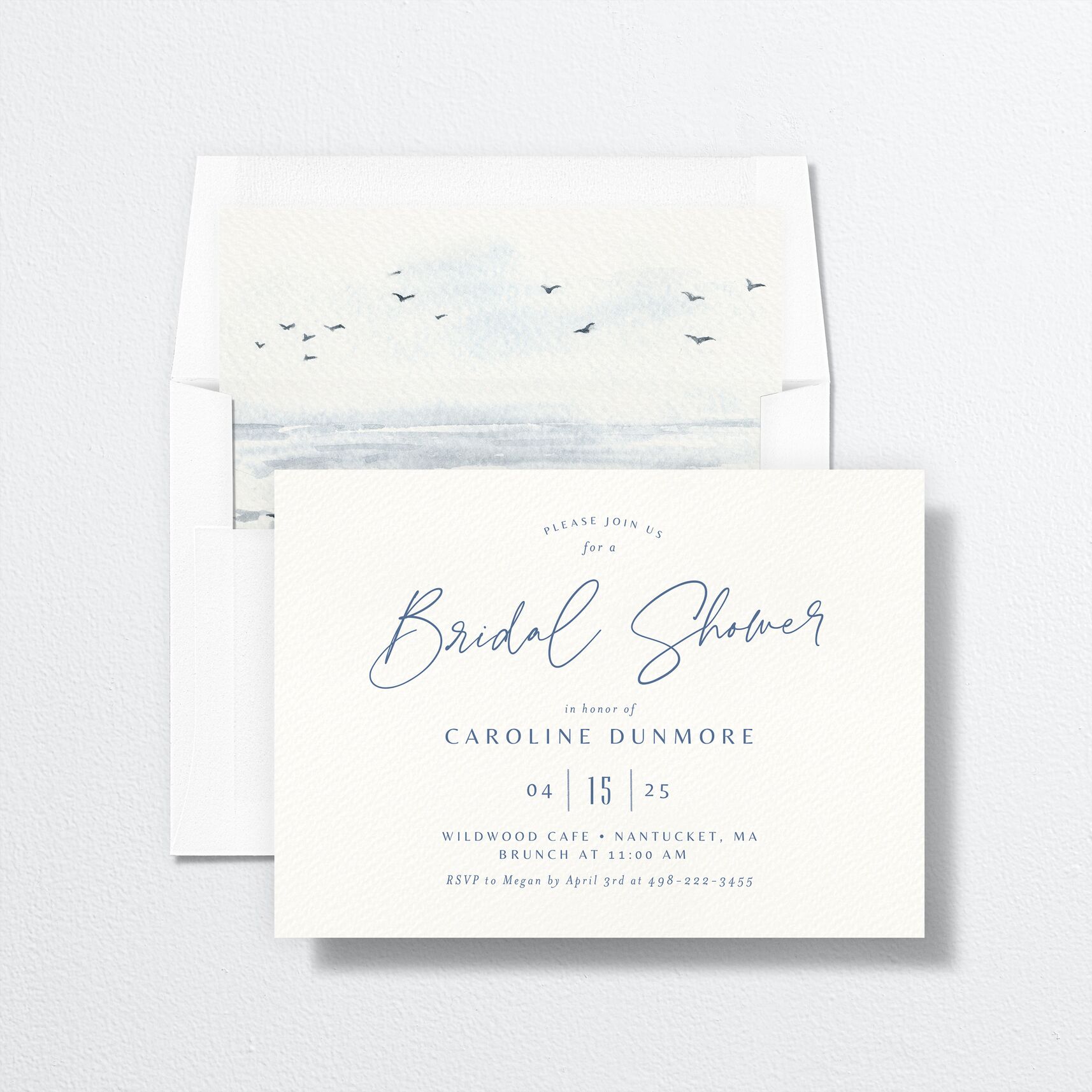 Coastal Love Bridal Shower Invitations envelope-and-liner in blue