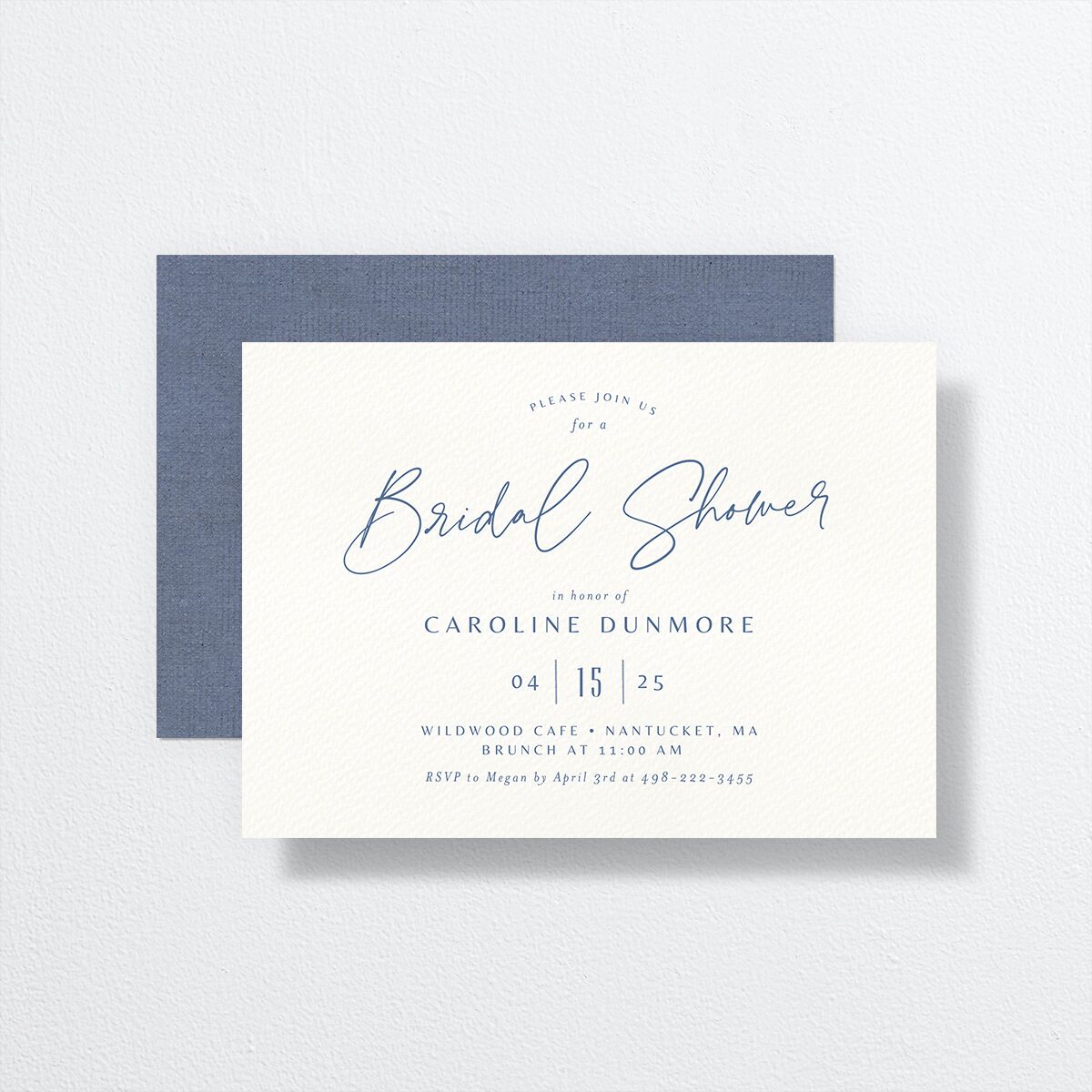 Coastal Love Bridal Shower Invitations front-and-back in blue