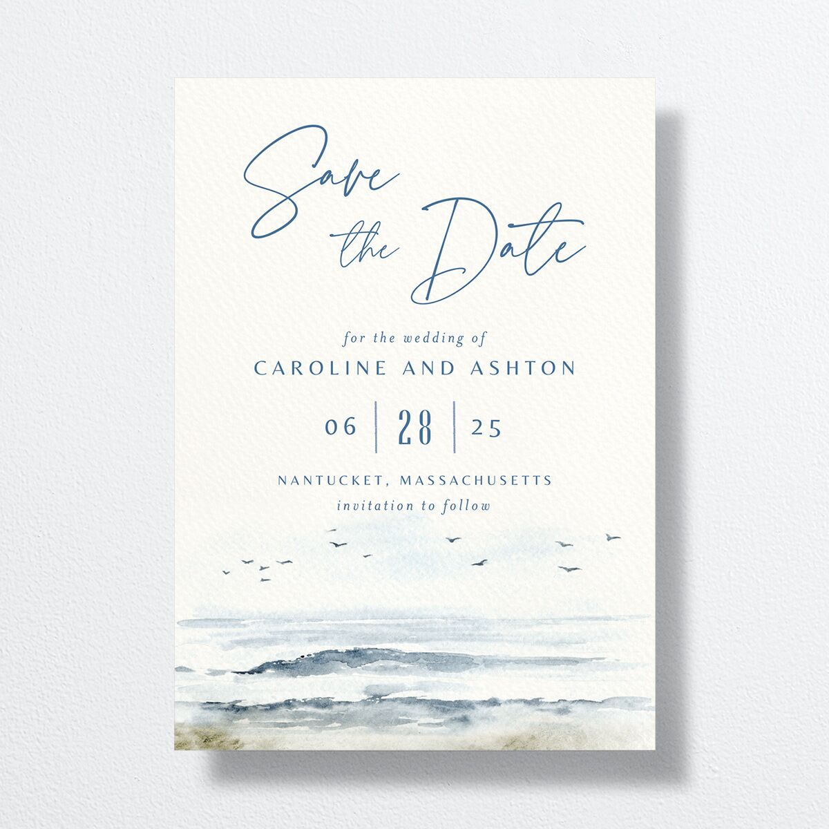 Coastal Love Save The Date Cards front in Blue