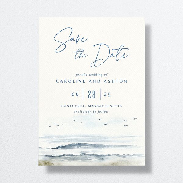 Coastal Love Save The Date Cards front in Blue