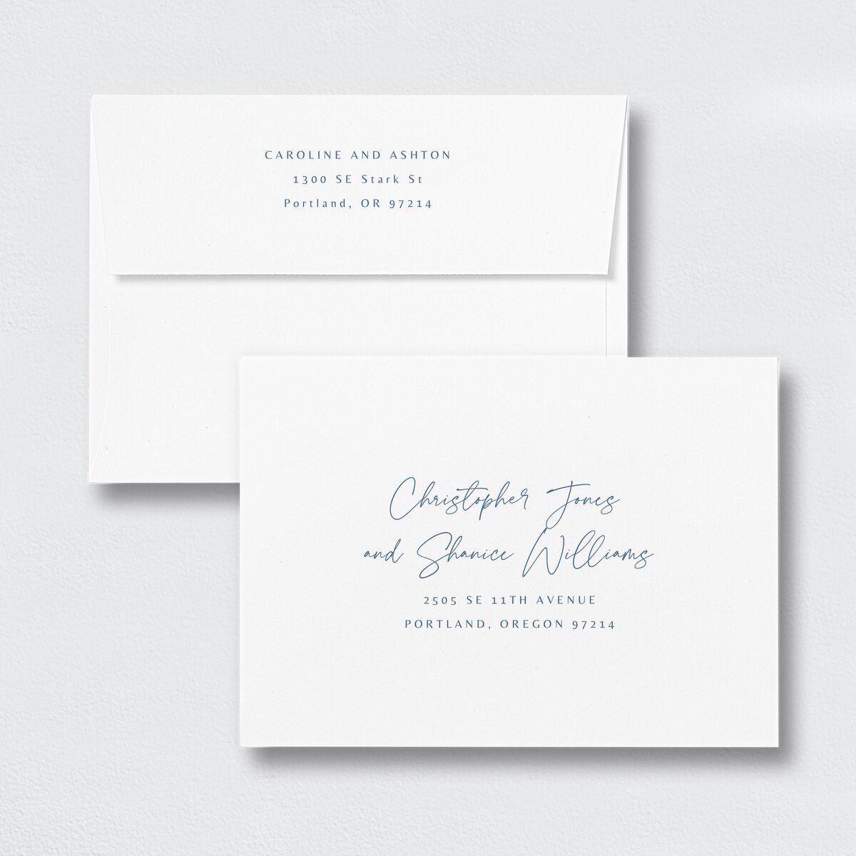 Coastal Love Save the Date Petite Card Envelopes White Standard Cruise Both Recipient and Return Addresses Signature