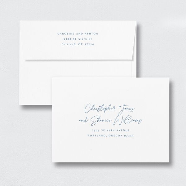 Coastal Love Save the Date Petite Card Envelopes White Standard Cruise Both Recipient and Return Addresses Signature