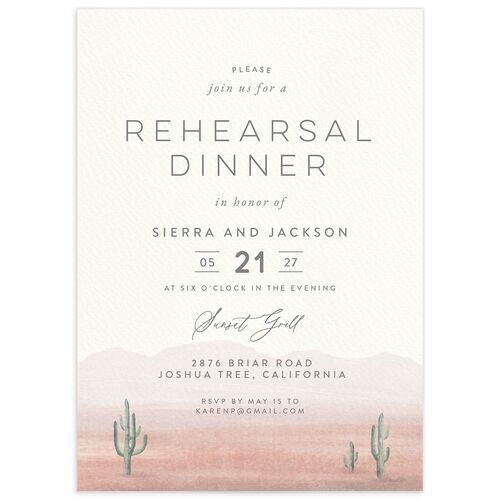 Painted Desert Rehearsal Dinner Invitations Dusty Rose Signature