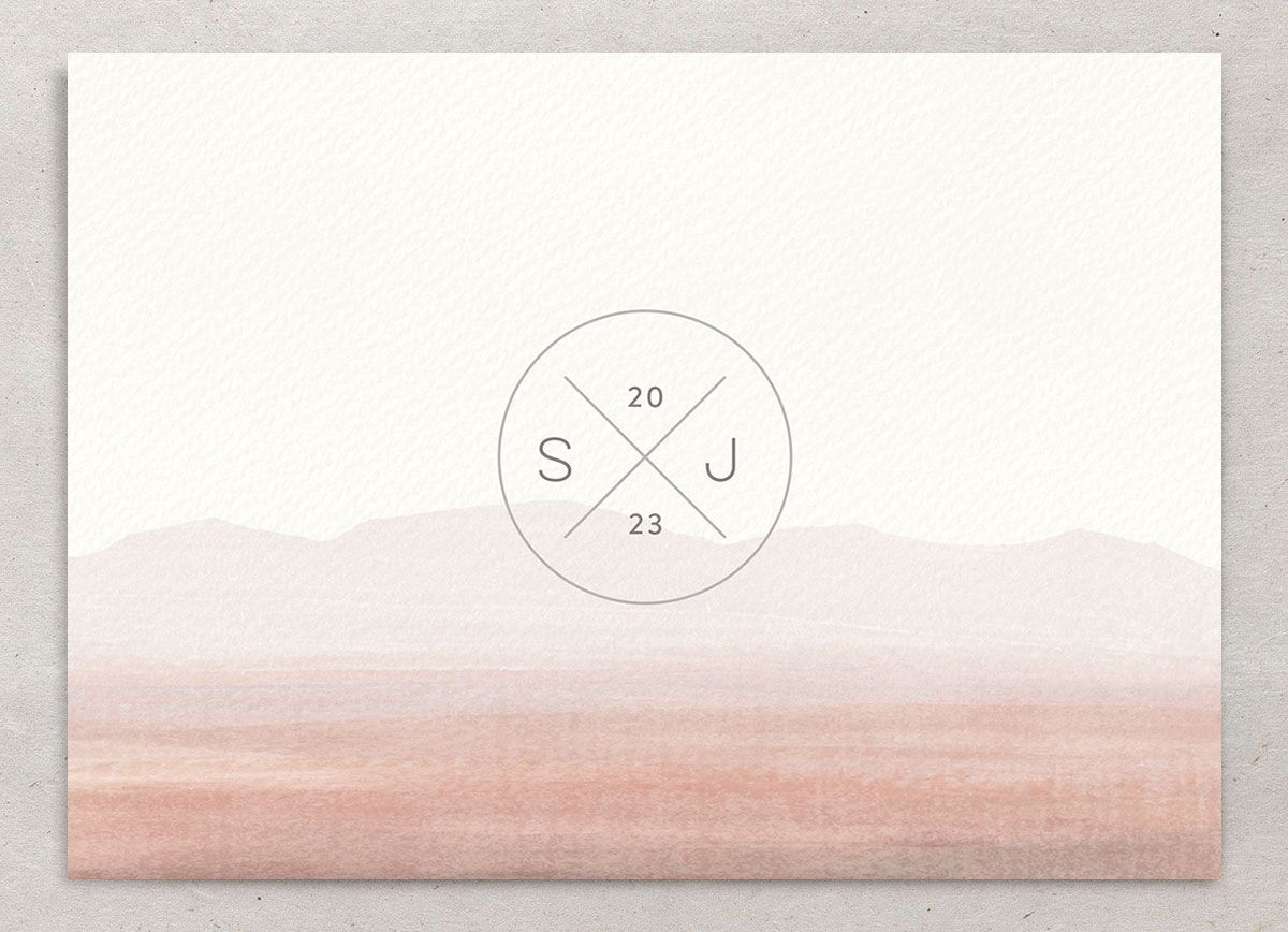 Painted Landscape Save the Date Cards back in pink