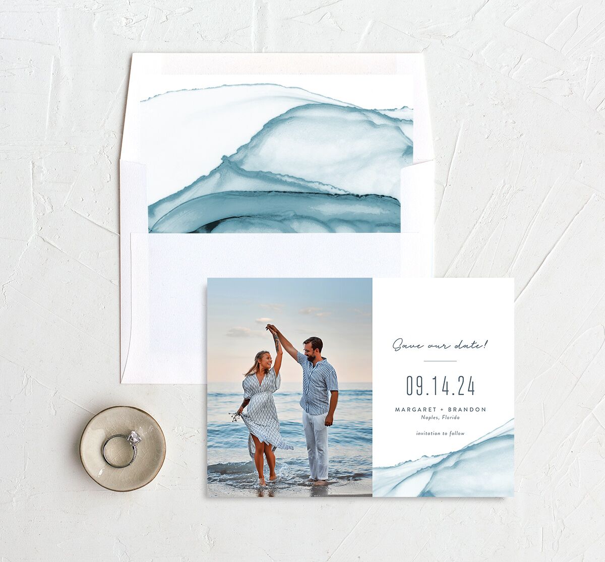 Modern Wave Save The Date Cards Pool Signature smooth No