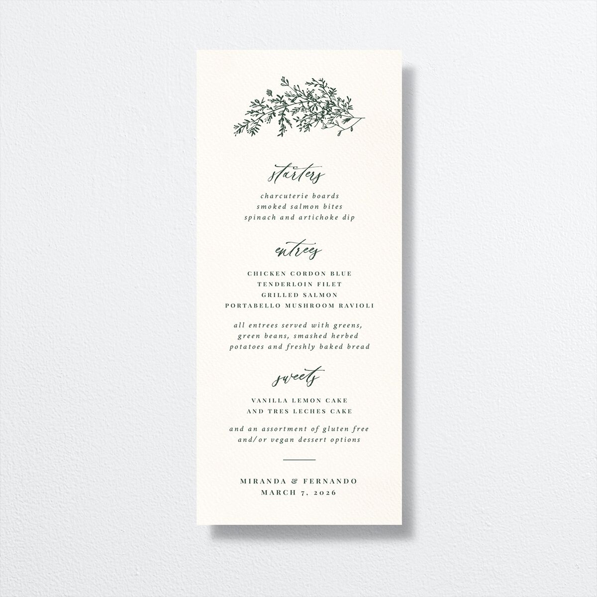 Botanical Branches Menus Dark Night Signature