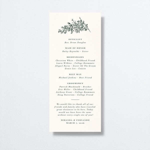 Botanical Branches Wedding Programs back in Green