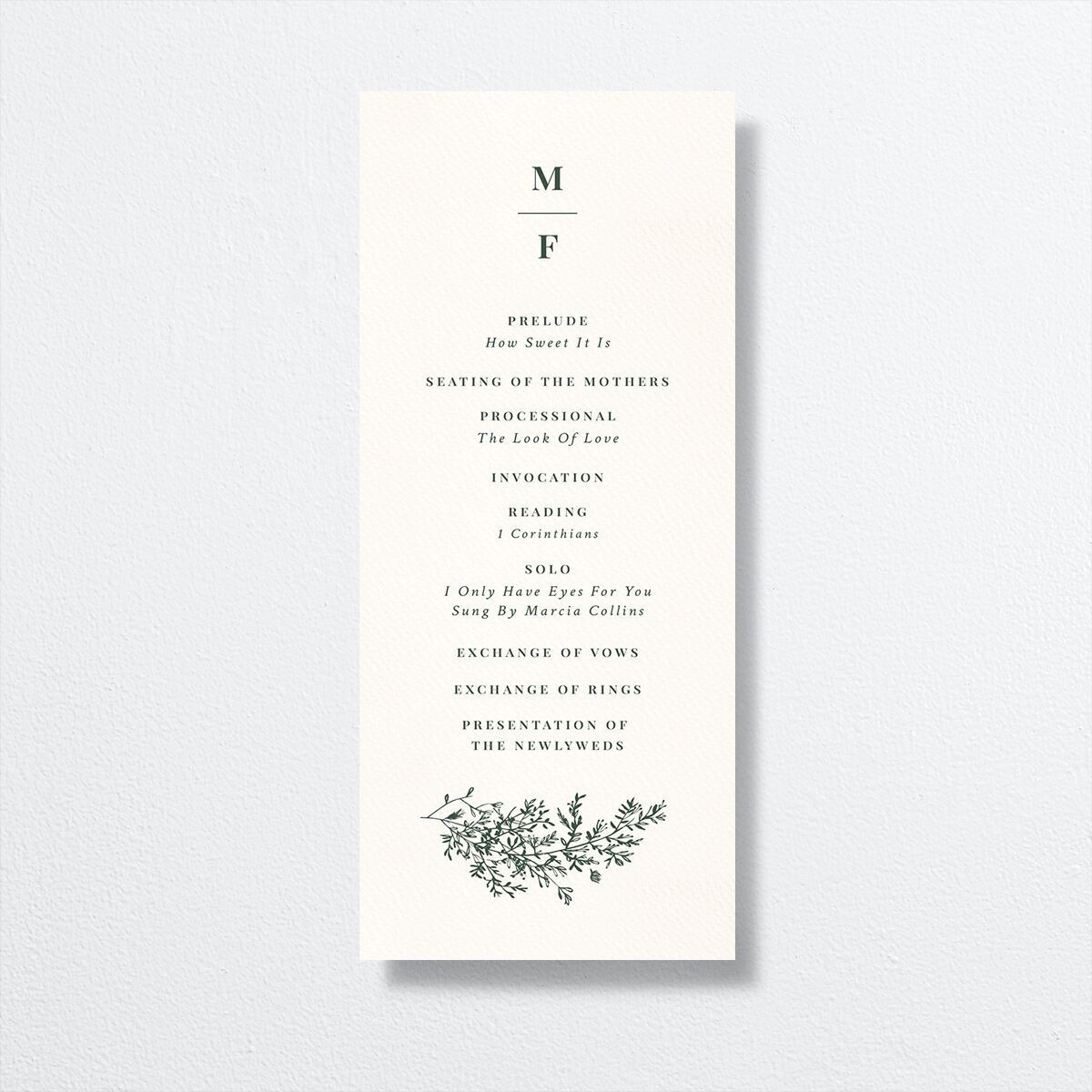 Botanical Branches Wedding Programs front in Green