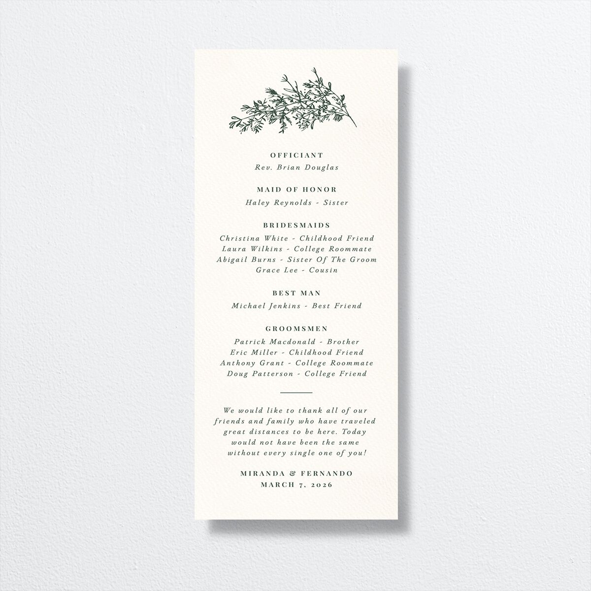 Botanical Branches Wedding Programs Dark Night Signature