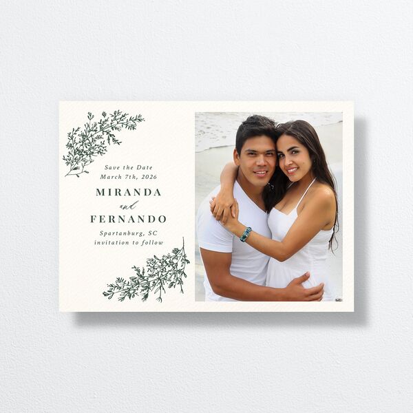 Botanical Branches Save The Date Cards front in Green