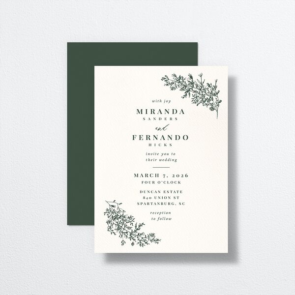Botanical Branches Wedding Invitations front-and-back in Green