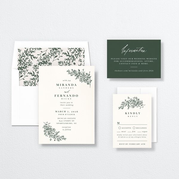 Botanical Branches Wedding Invitations suite in Green